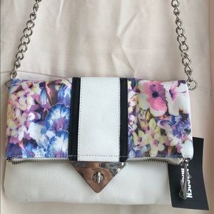 Steve Madden B&W Floral Leather Crossbody w/chain